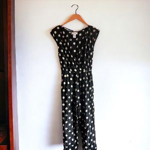 Corey Lynn Calter  Black & Tan Large Polka Dot  Sleeveless Jump Suit Small